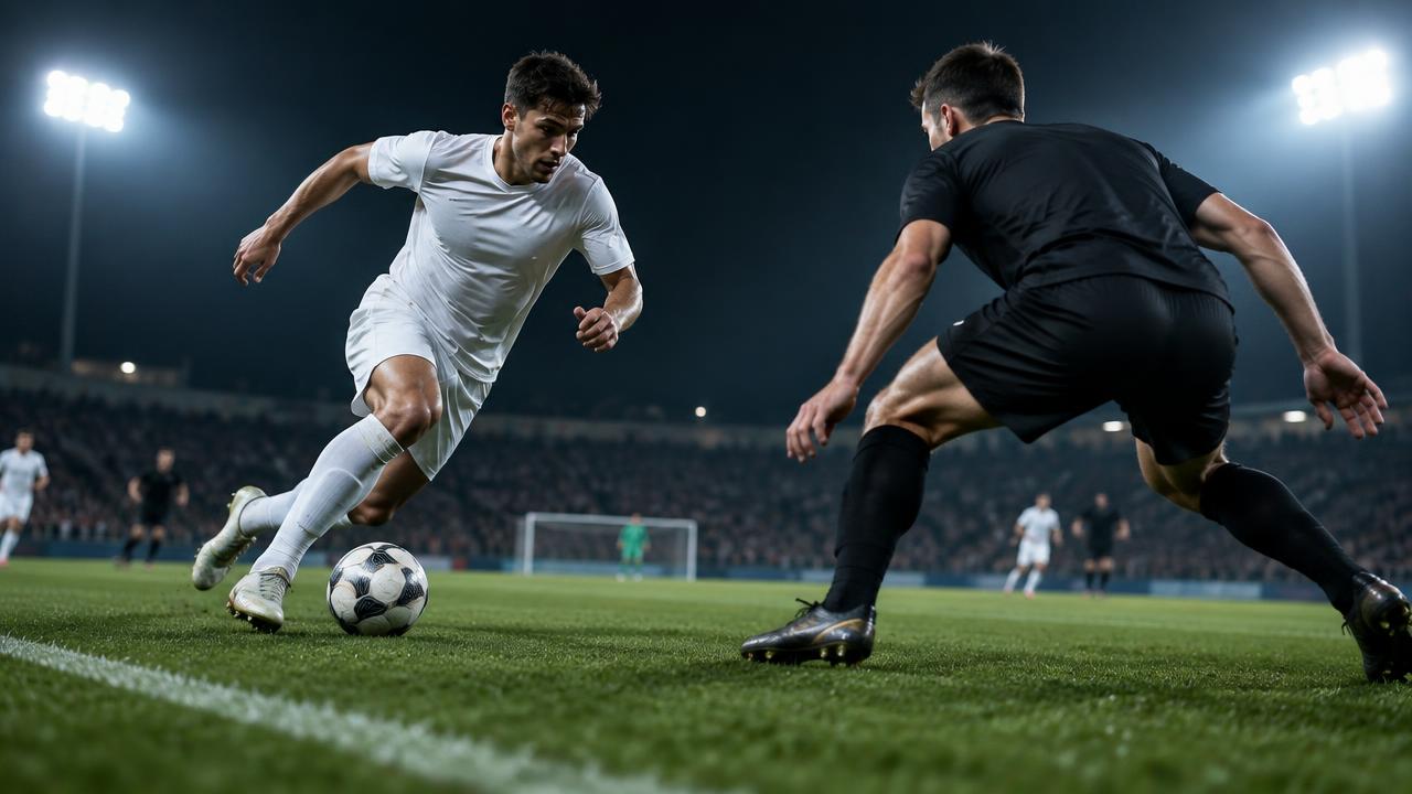 Winger taking on a defender one-on-one
