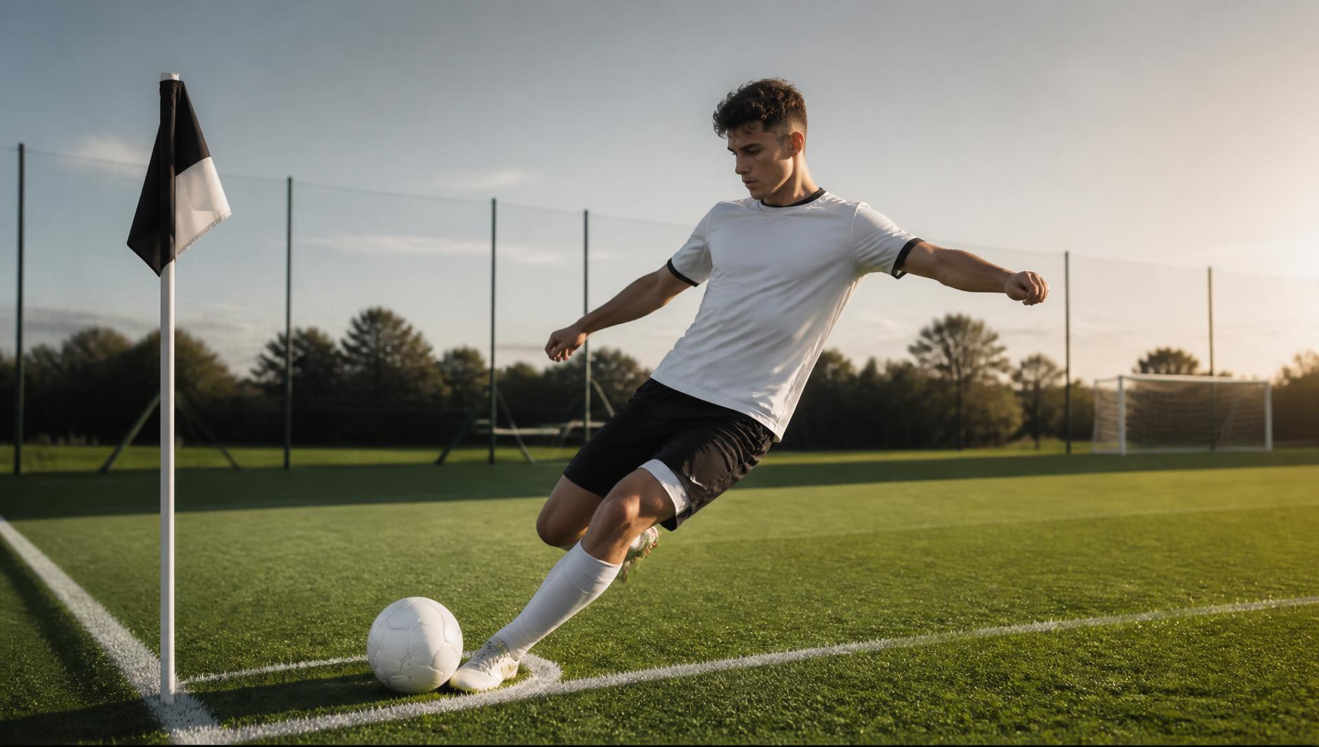 Player striking a dead ball delivery from a set-piece position