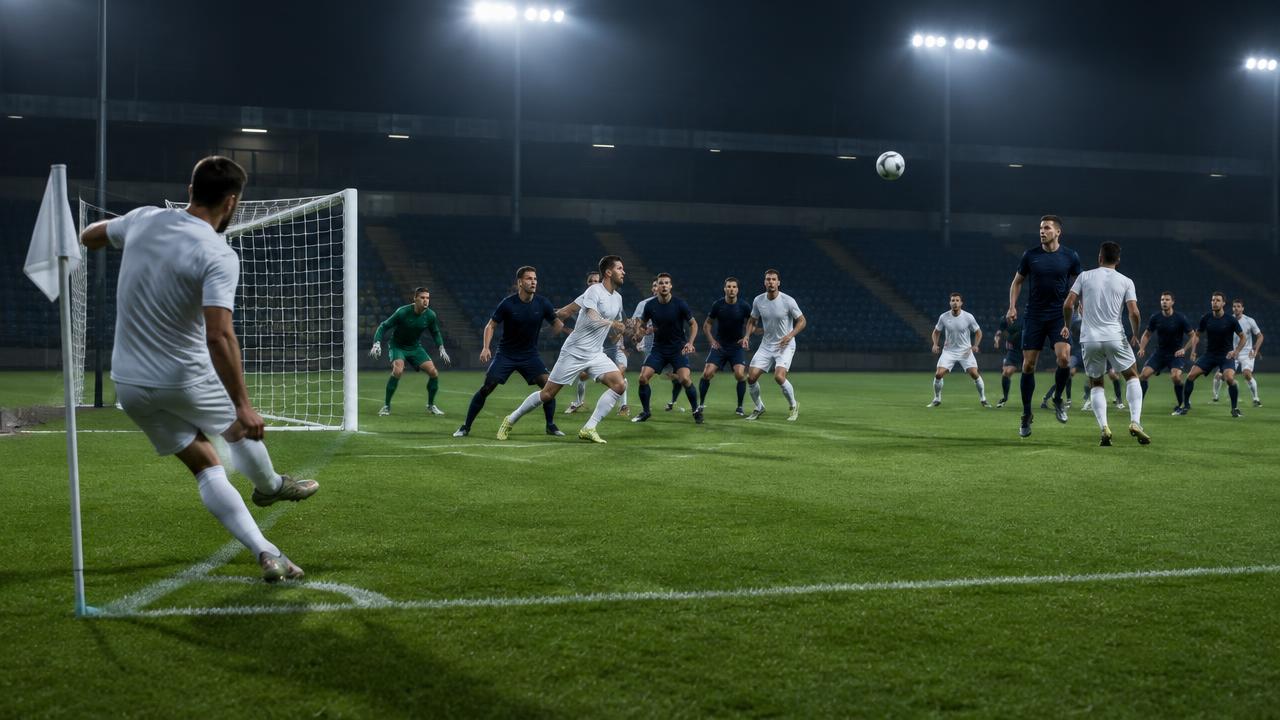 Players rehearsing a corner routine with decoy runs